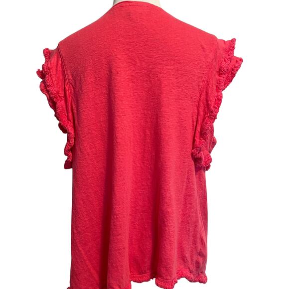 Chicos Linen Flutter Sleeve Top Size 3 (XL) Pink V-Neck - Picture 4 of 9